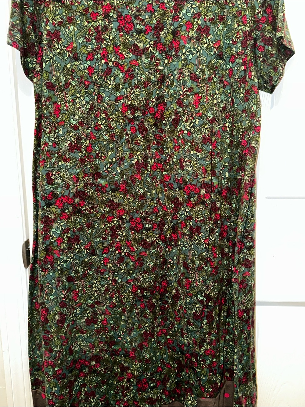 LuLaRoe Forest Green Floral Top with Red Accents